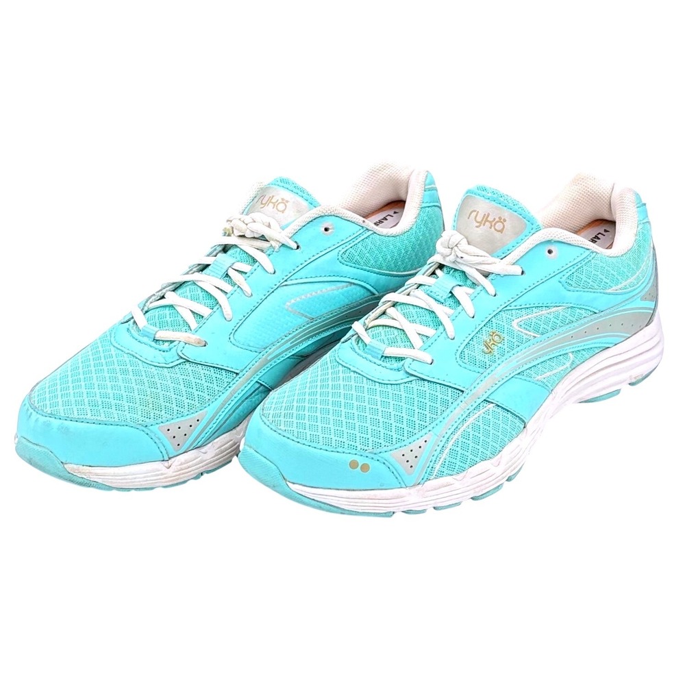 Ryka Glide Walk S Women 11W Walking Shoes Turquoise Silver Mesh Leather Sneakers